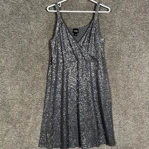 Eileen Fisher Dress Womens Medium Gray Sequin Silk Blend Sleeveless V Neck